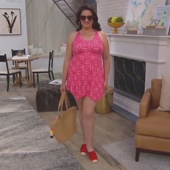 DENIM & Co Beach Handkerchief Hem Scoop Neck swim dress Rose Pink 10 - Picture 12 of 14